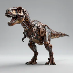 a T-Rex made out of wires and rusty gears, full-body angle, ultra detailed, by Tomasz Alen Kopera and greg rutkowski