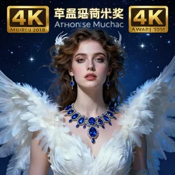 hyperrealistic portrait of a woman as amber heard as greek goddess of the night sky wearing white swan dress wearing sapphire jewellery feather collar by jeremy mann and alphonse mucha, fantasy art, photo realistic, dynamic lighting, artstation, poster, volumetric lighting, very detailed faces, 4 k, award winning