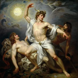 attractive heroic male deity, summons handsome heroic lucifer morning star. highly detailed painting by gaston bussiere, craig mullins, j. c. leyendecker 8 k