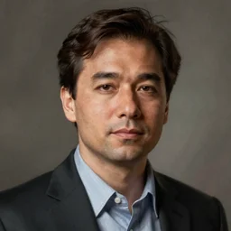 hyper realistic, portrait of michael scott, ethnicity : japanese, epicanthal fold, painted by greg rutkowski, wlop, loish,