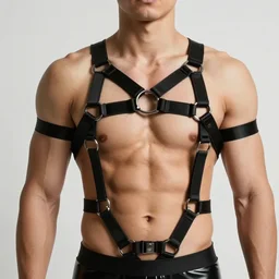 muscular man wearing a latex harness