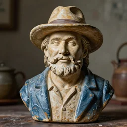 hyper realistic closeup bust of a new england fisherman, jeff bridges as the dude, painted, colorized, bossons vintage chalkware, by emile renouf