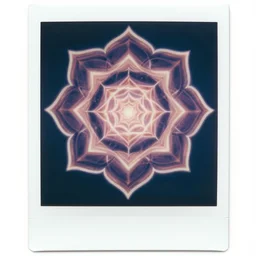 vintage polaroid style image of neon mandala sacred geometry fractals