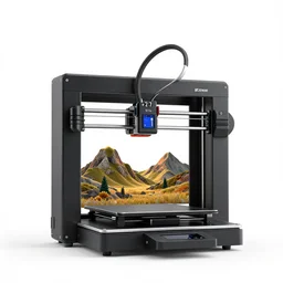 chrome 3d printer, stylized 3d render, isolated on a pure white background, centered, entire object in frame, sharp focus, soft studio lighting