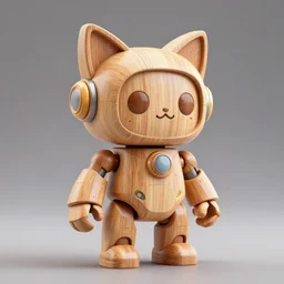 3 d octane render ultra 8 k photorealistic hyper detailed unreal engine an art wooden toys that represent a mythical robot your cute with cat ears cyberpunk