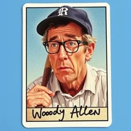 a baseball card of woody allen
