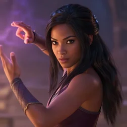 legend of korra avatar, real life, adrianne palicki, beautiful, dark skin, high fantasy, heroic character, looking from shoulder, pretty face!, detailed, spellcasting pose, by greg rutkowski, wlop, genzoman and gary gygax, trending on artstation artstationhd, artstationhq, cgsociety, 8 k hd