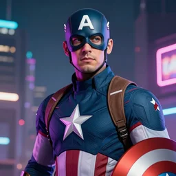 portrait of synthwave Captain America