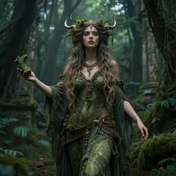 Beautiful woman, mother nature, Gaia, godess, nature, fantasy themed, dramatic lighting, forest temple, very detailed, 8k