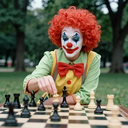 portrait photo of a clown playing chess in a park by annie liebovitz,