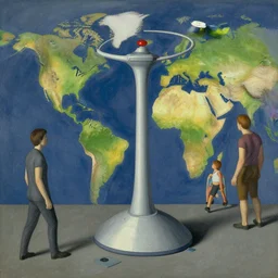 teleportation machine in our world, with people using it for everyday travel by arthur hughes and philip guston