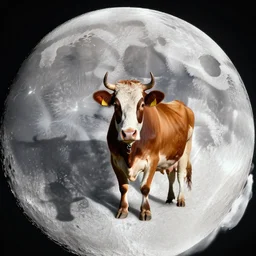 wide angle view, colored photo of a cow wearing circle crown on the moon, shadows, photorealistic, nikon z 1 4 - 2 4 f 2. 8 s, digital art, 8 k