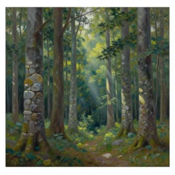 a forest made of stone pillars instead of trees, God rays, beautiful painting, oil on canvas, by Ewa Czarniecka, award winning masterpiece,