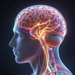 anatomical illustration of human brain, tendrils of colorful light, unreal engine, artstation, photorealistic, octane render, scifi