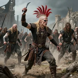 medieval punk moshpit, high fantasy, by franzzeta
