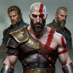 a highly detailed beautiful portrait of robert pattison as kratos, by gregory manchess, james gurney, james jean