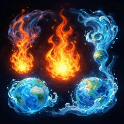 the elements of fire, water, earth and air. digital art