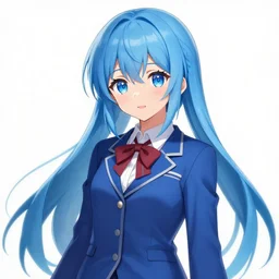 shiki wakana in a blue school uniform, very beautiful, blue hair, artstation, digital, smooth, pixiv