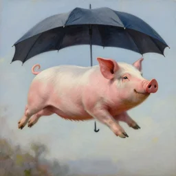 detailed oil painting of flying pig with umbrella by marc simonette and alexander jansson, concept art
