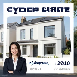 cyberpunk, an estate agent listing photo, external view of a 5 bedroom detached city house in the UK, it's raining, car on the driveway, by Paul Lehr, highly detailed, photorealistic, unreal engine, 8k, anamorphic, cinestill cinematrography