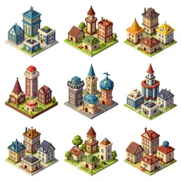 an asset package contaning different isometric blocks from a town from a rpg game by Stanley Artgerm Lau, game pack, assets, WLOP, Rossdraws, James Jean, Andrei Riabovitchev, Marc Simonetti, and Sakimichan, trending on artstation , assets, HD , strong contrast