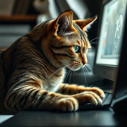 a cat working on a computer, intricate details, hyper realistic, john atkinson grimshaw