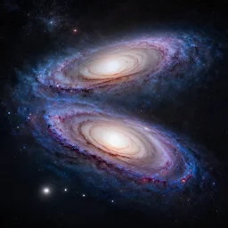 milky way and Andromeda galaxy colliding, galaxy, space, octane render
