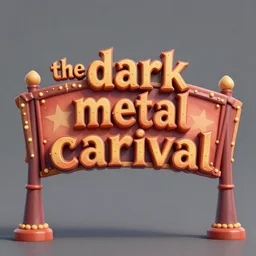 3d sculpt of an arched sign for a circus called 'the dark metal carnival', red dead redemption2, las vegas, artstaton, digital illustration