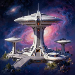 a beautiful matte painting of a galactic federation outpost, by Christophe Vacher and Bastien Lecouffe-Deharme, trending on artstation, vivid color scheme,highly detailed,v-ray render,photorealistic,4k render