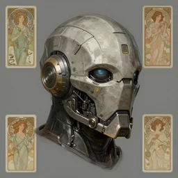 detailed concept art of a destiny inspired robot helmet, muted color palette, trending on artstation, award - winning video game concept art by jim burns and greg rutkowski, beksinski, a sci - fi concept art masterpiece, james gilleard, bruegel, alphonse mucha, and yoshitaka amano.