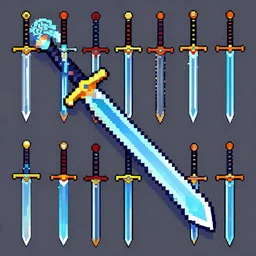 Pixel art swords. 32x32 Resolution. Hue Shifted.