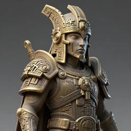 realistic render portrait of a sorcerer with an intricate mayan inspired armor and helmet, intricate, dystopian toy, sci - fi, extremely detailed, digital painting, sculpted in zbrush, artstation, concept art, smooth, sharp focus, illustration, chiaroscuro lighting, golden ratio, incredible art by artgerm and greg rutkowski and alphonse mucha and simon stalenhag