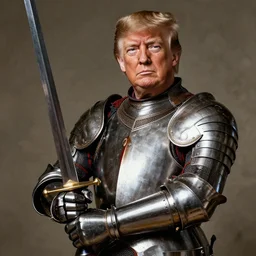 donald trump, donald trump wearing knights armor, holding a broadsword, by hans holdein, donald trumps handsome face
