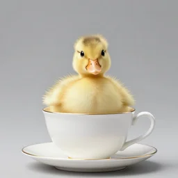 cute duckling sitting in a teacup, photography, minimalistic, 8 k