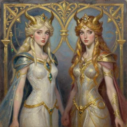 Selene and Nyx, queens of the overworld, oil on canvas, textured, detailed, ornate