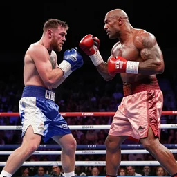 ringside photo of a boxing match between conor mcgregor and dwayne the rock johnson
