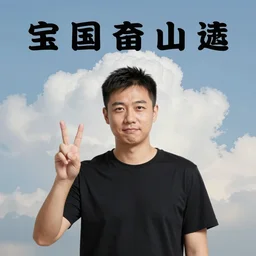 poorly photoshopped photo of a man holding up peace signs in front of some clouds, comic sans text, album cover, poor quality