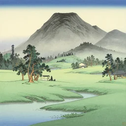landscape painting by michael korman, kawase hasui inspired by yukio - e