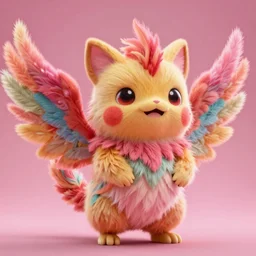 high quality 3 d render hyperrealist very cute multicolor stripped fluffy! phoenix cat hybrid highly detailed, vray smooth, in the style of detective pikachu, hannah yata charlie immer, dramatic pink light, low angle, uhd 8 k, sharp focus