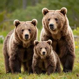 Photo of a ginger brown bear family