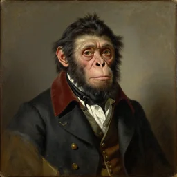 portrait bust of a australopithecus man wearing 1 9 th century french clothing by william bouguereau, alexandre cabanel, oil on canvas, 1 8 8 5, musee d'orsay