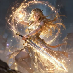 incredibly beautiful and savage barbarian sorceress, casting a powerful spell, holding a rare magical two handed broad sword, bright magical aura surrounding body, cinematic, stunning, hyper realistic, ultra detailed, digital painting, masterpiece on artstation, soft focus, mystical lighting, mystical colors, full body shot, illustration, art by artgerm and greg rutkowski and alphonse mucha