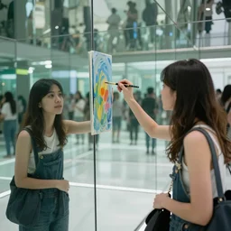 the reflection of an artist painting an infinity mirror