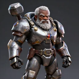 portrait anime android tiny old man african with beard with a mjolnir powered assault armor, style artstation, style greg rutkowsk, octane render, unreal engine 6, epic game graphics, fantasy, ciberpunk, conceptual art, ray tracing