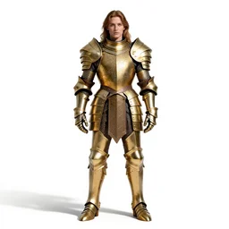 confident paladin in golden armor, photorealistic portrait photography, full body, standing, isolated on a pure white background, centered, whole figure in frame, sharp focus, studio lighting