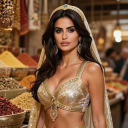 a very beautiful penelope cruz as an arabian princess at a spice market, shiny, fantasy, intricate, elegant, pornstar body, well proportioned, enticing exotic lips, incredibly exotic eyes, hyper detailed, ultra definition, photoreal, artstation, unreal engine rendered, concept art, smooth, sharp focus, illustration, art by artgerm and greg rutkowski and alphonse mucha and garis edelweiss