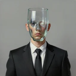 Man in black suit, a glass imitating a head, art, artstation, painting, 8k, digital art,