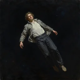cinematic portrait of a man floating alone in the abyss of space, oil on canvas, masterpiece, trending on artstation, featured on pixiv, cinematic composition, dramatic pose, beautiful lighting, sharp details, hyper-detailed, HD, HDR, 4K, 8K, art by Tim Hildebrandt and Wayne Barlowe and Bruce Pennington and ruan jia and larry elmore,