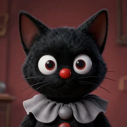 A extremely highly detailed majestic hi-res beautiful, highly detailed head and shoulders portrait of a scary creepy black cartoon clown cat in eraserhead with scary big eyes, in the style of Walt Disney animation