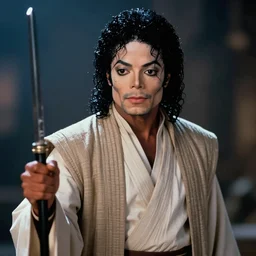 a 80s film still of Michael Jackson as a Jedi in Star Wars, shallow depth of field, split lighting